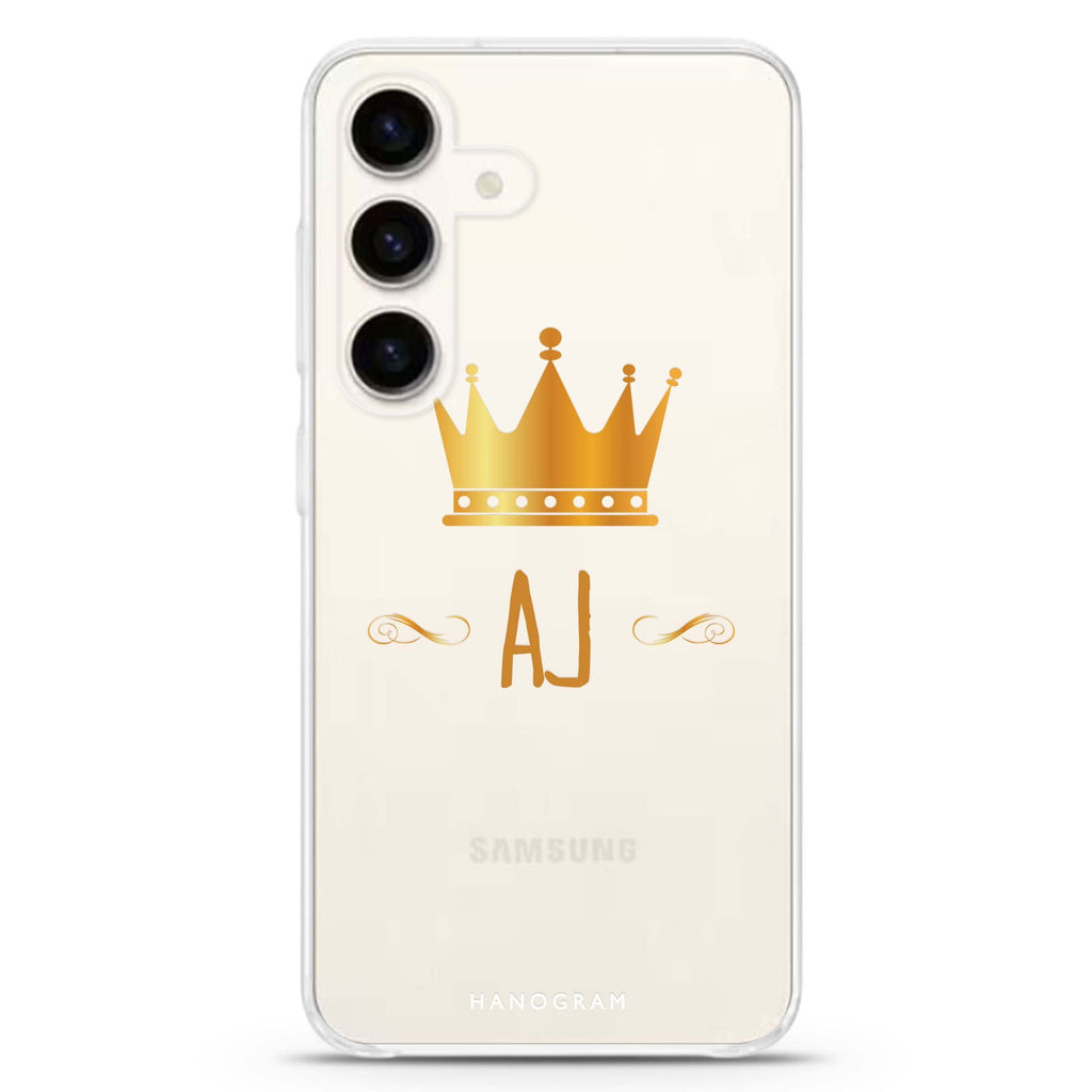 King's crown Samsung Galaxy S26/S25/S24 可加名字水晶透明保護殼正面展示