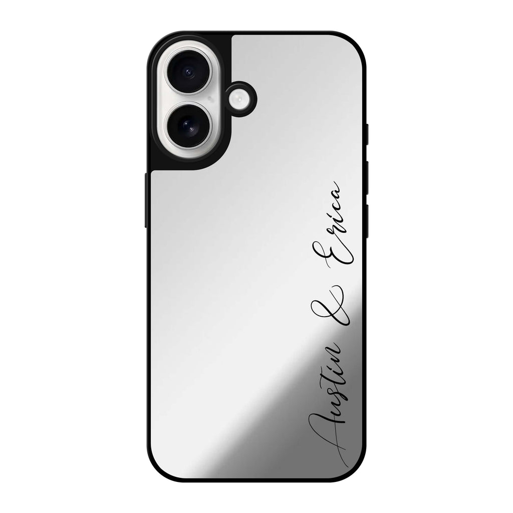 Reflective iPhone 16 Mirror Case –Handwritten You And Me Design