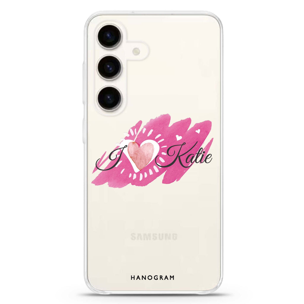 Loves message Samsung Galaxy S26/S25/S24 可加名字水晶透明保護殼正面展示
