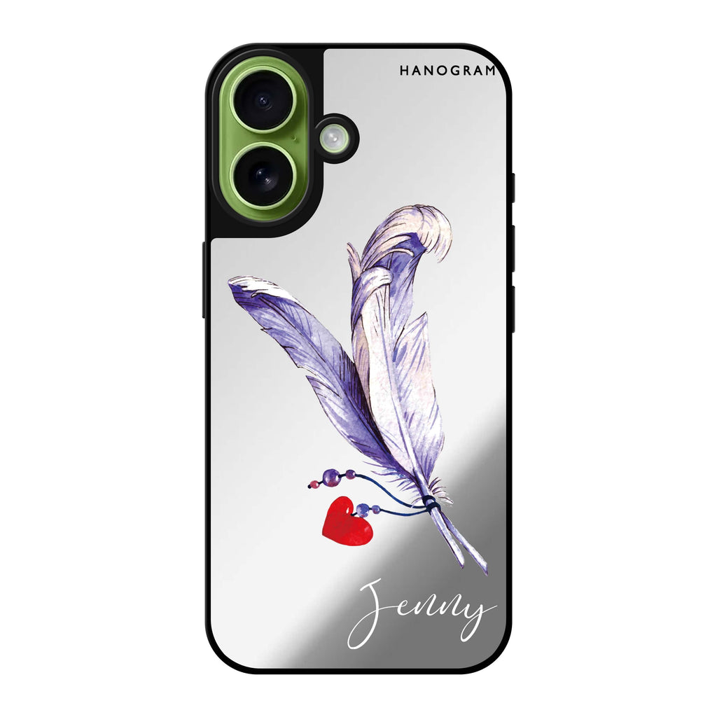 Reflective iPhone 16 Mirror Case –Feather Love Design