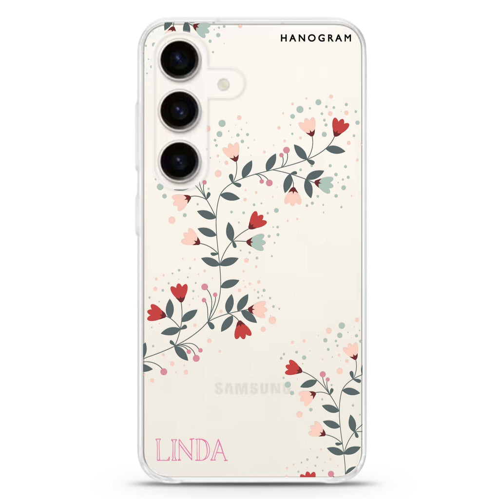 Floral Chain Samsung Galaxy S26/S25/S24 可加名字水晶透明保護殼正面展示