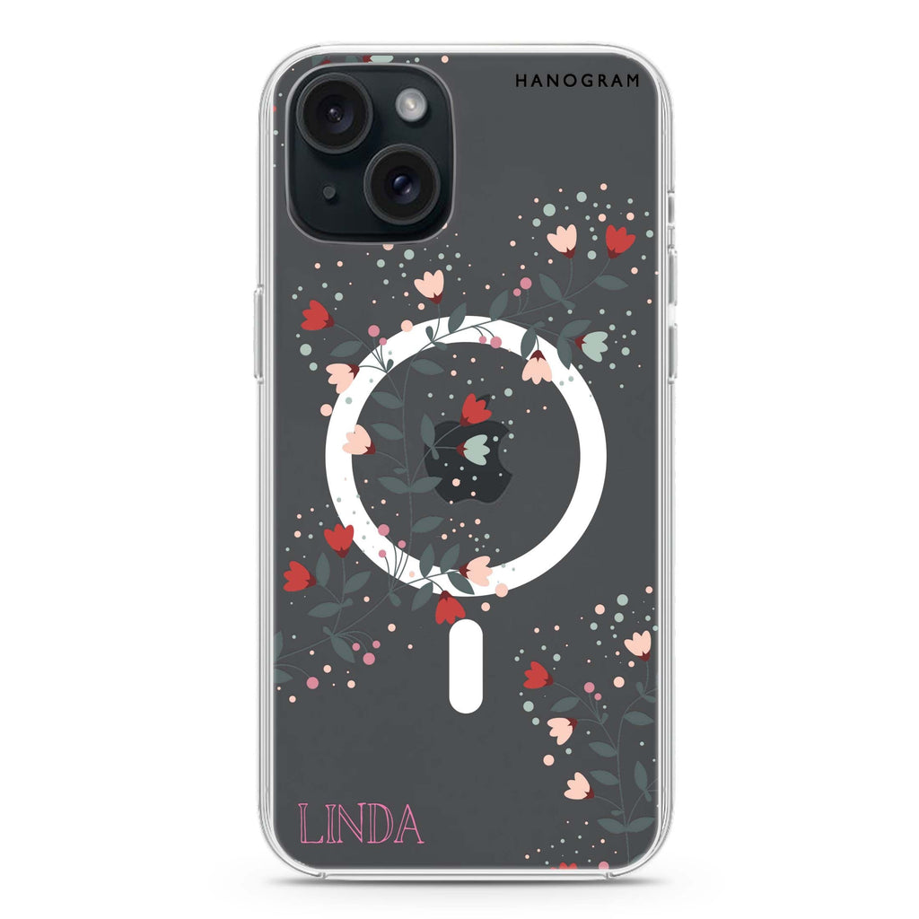 Floral Chain iPhone 15 Magsafe 兼容水晶透明保護殼