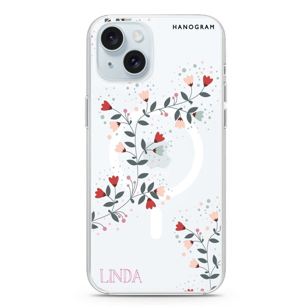 Floral Chain iPhone 15 Plus Magsafe 兼容水晶透明保護殼