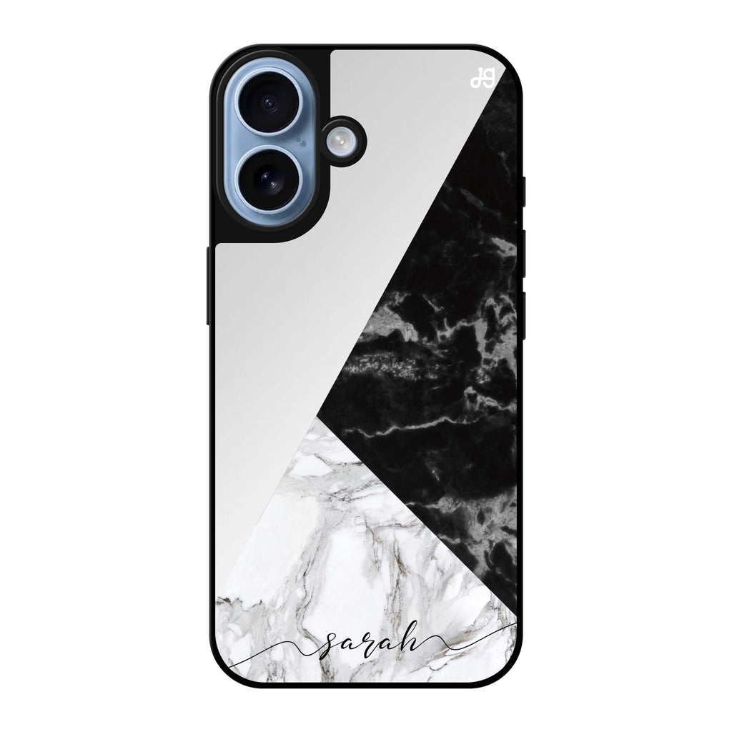 Reflective iPhone 16 Mirror Case –Black And White Marble Design