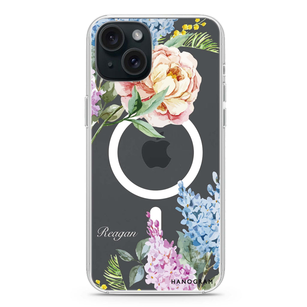 Tropical Floral iPhone 15 Plus Magsafe 兼容水晶透明保護殼
