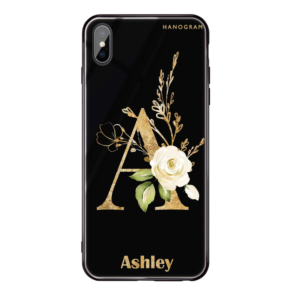 Golden Floral Monogram iPhone XS Max 超薄強化玻璃殻