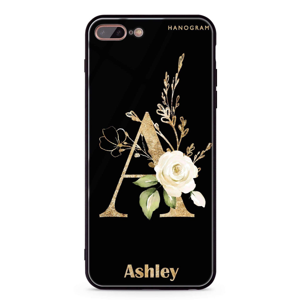 Golden Floral Monogram iPhone 7 Plus 超薄強化玻璃殻