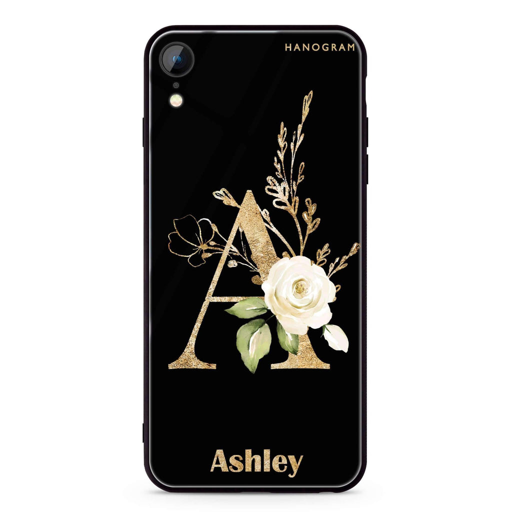 Golden Floral Monogram iPhone XR 超薄強化玻璃殻
