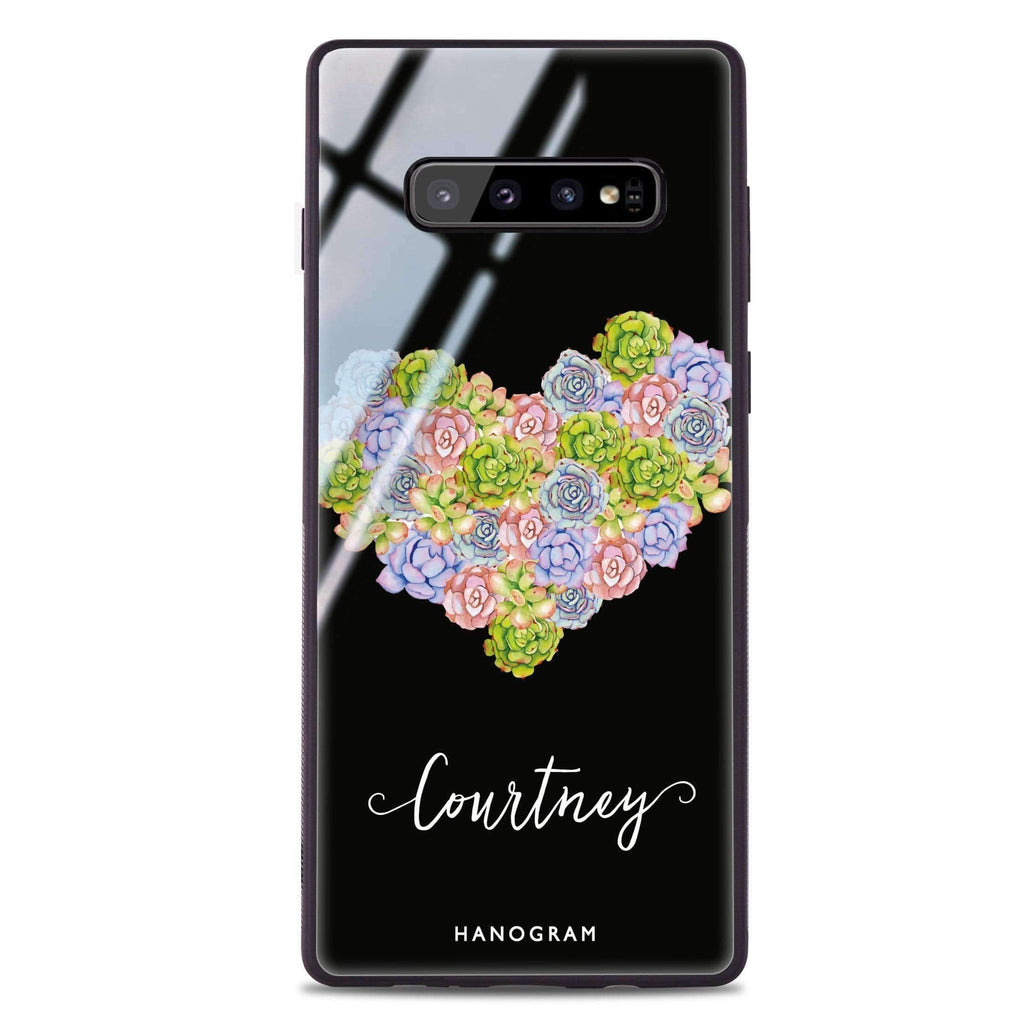 Floral Heart Samsung S10 Plus 超薄強化玻璃殻