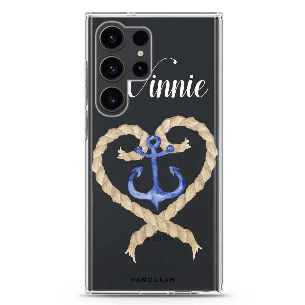 Heart & Anchor Samsung Galaxy Ultra 可加名字透明保護殼，適用 S26/S25/S24/S23 Ultra，圖1