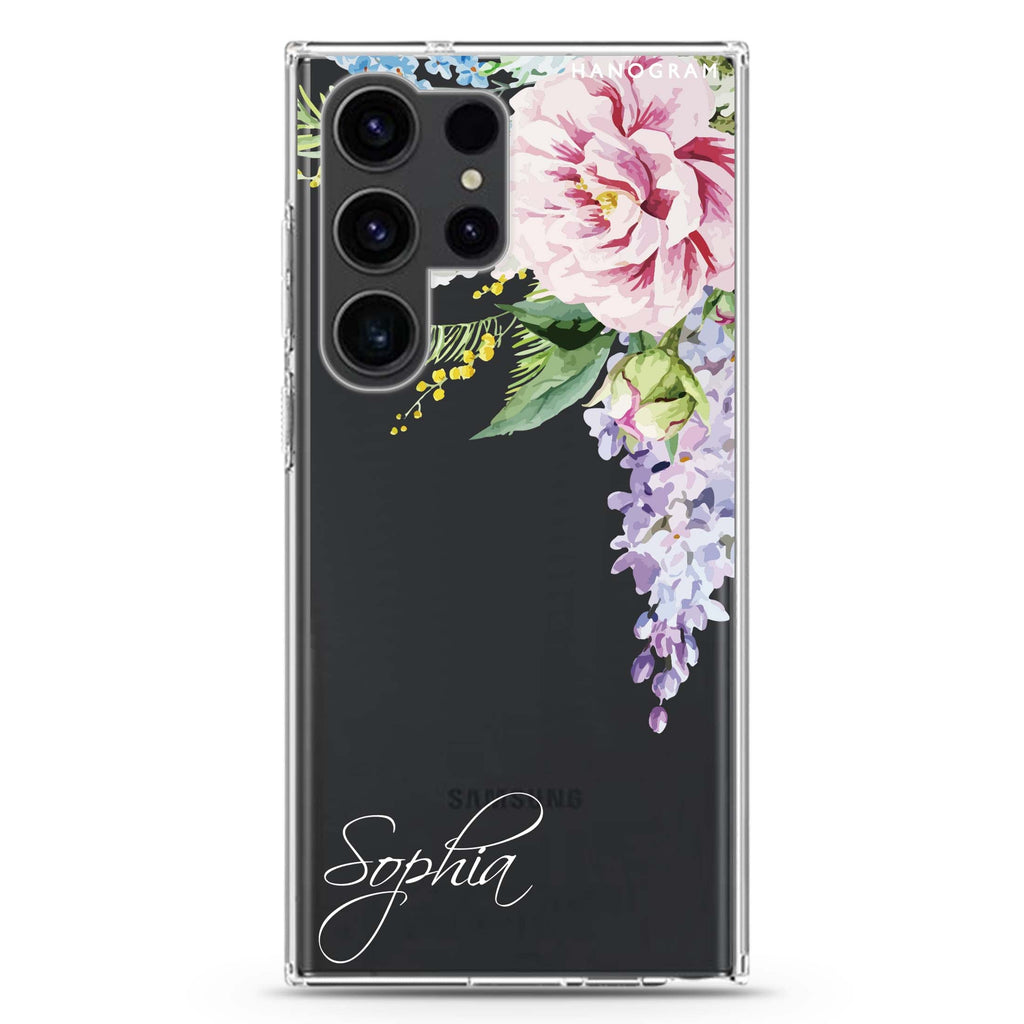 Tropical Floral II Samsung Galaxy Ultra 可加名字透明保護殼，適用 S26/S25/S24/S23 Ultra，圖1