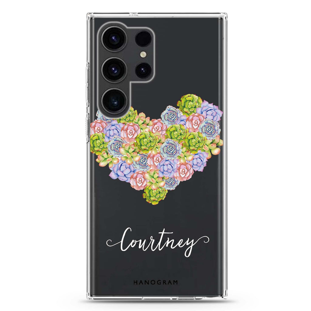Floral Heart Samsung Galaxy Ultra 可加名字透明保護殼，適用 S26/S25/S24/S23 Ultra，圖1