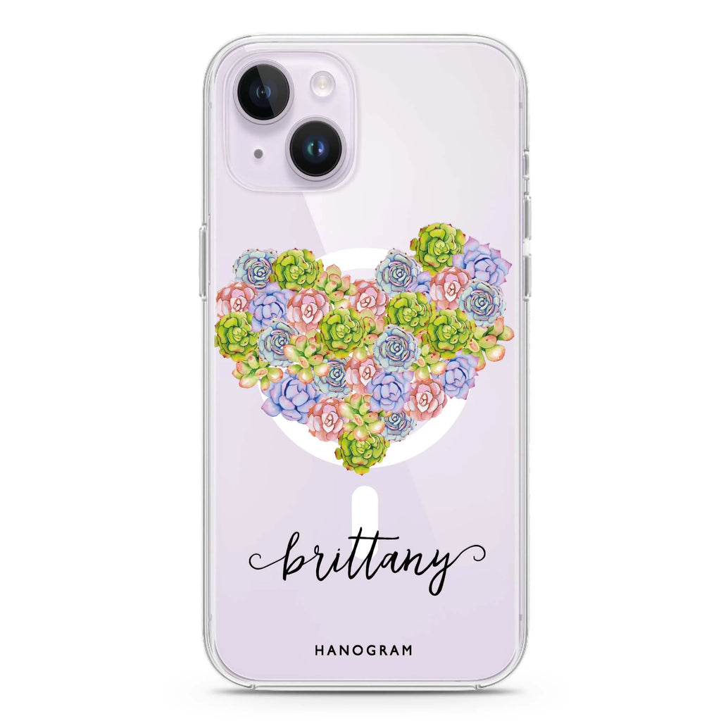 Floral Heart iPhone 14 Plus Magsafe 兼容水晶透明保護殼