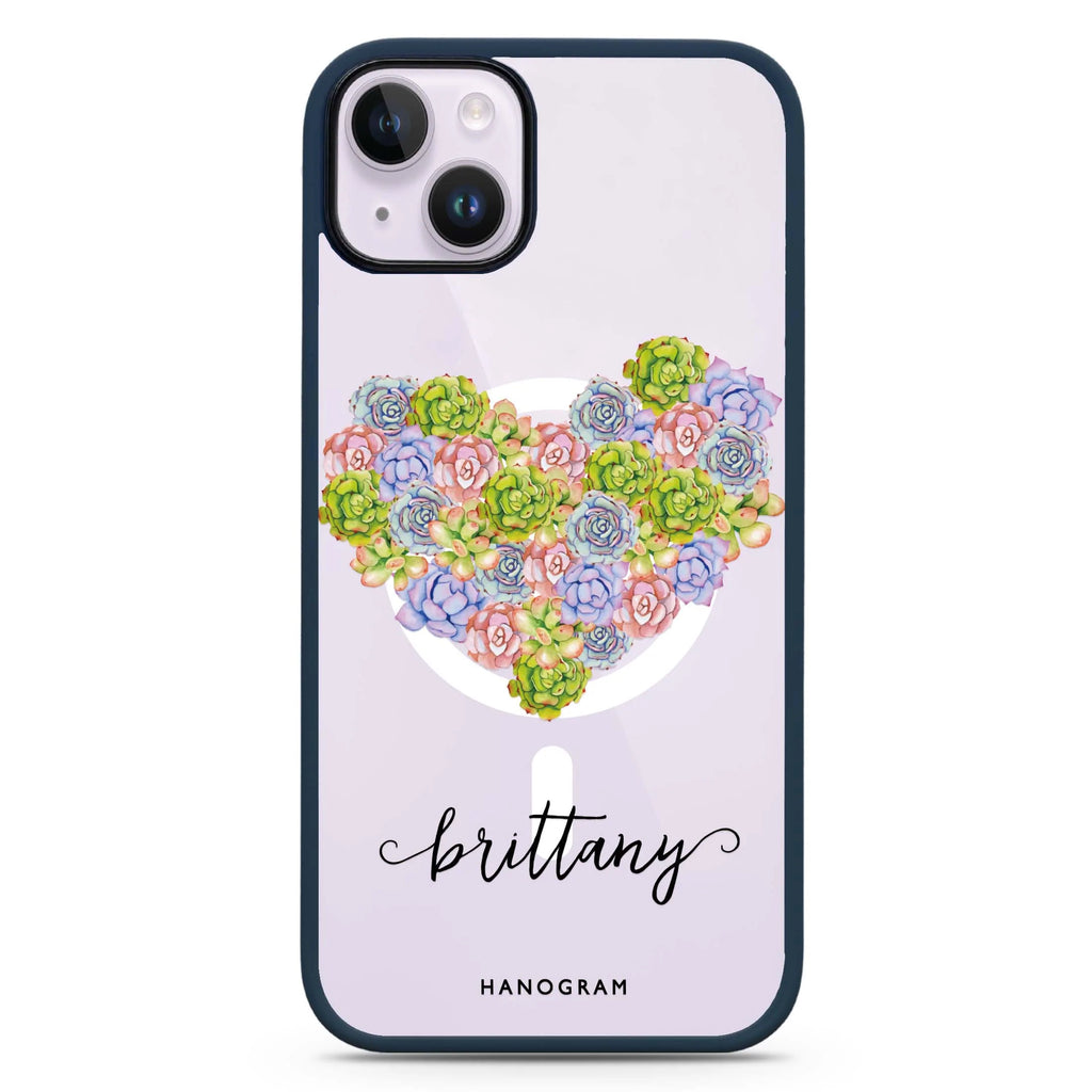 Floral Heart iPhone 14 Plus Magsafe 兼容防衝擊保護殼