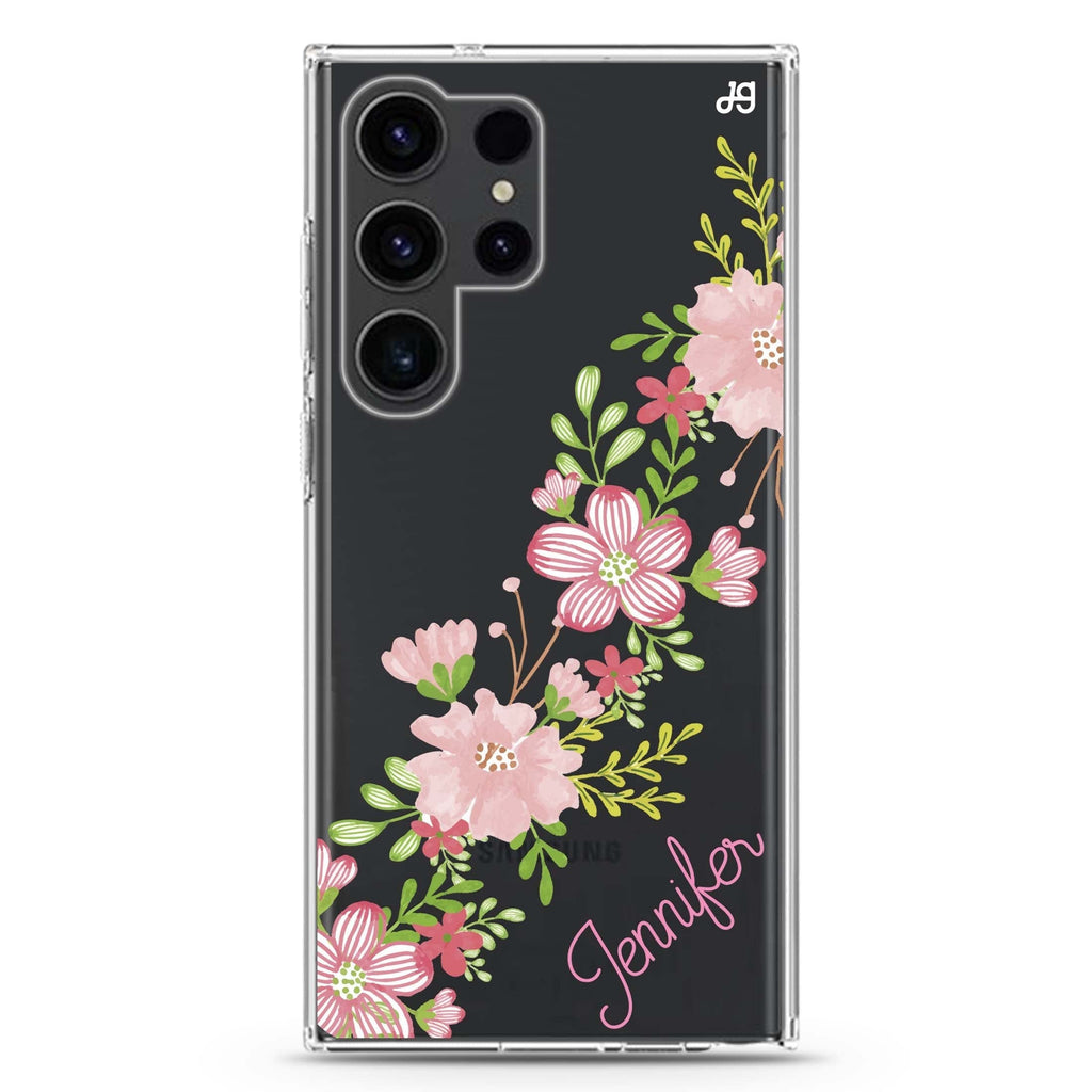Floral Path Samsung Galaxy Ultra 可加名字透明保護殼，適用 S26/S25/S24/S23 Ultra，圖1