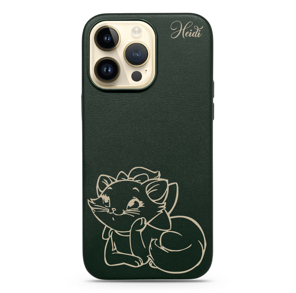 Brown Lady Cat Magsafe 兼容皮革保護殼