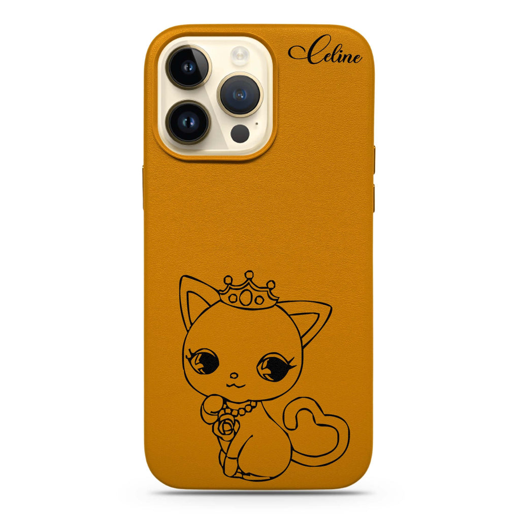 Black Queen Cat Magsafe 兼容皮革保護殼