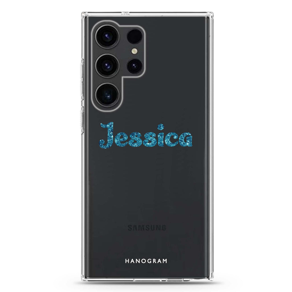 Glittering Blue Samsung Galaxy Ultra 可加名字透明保護殼，適用 S26/S25/S24/S23 Ultra，圖1