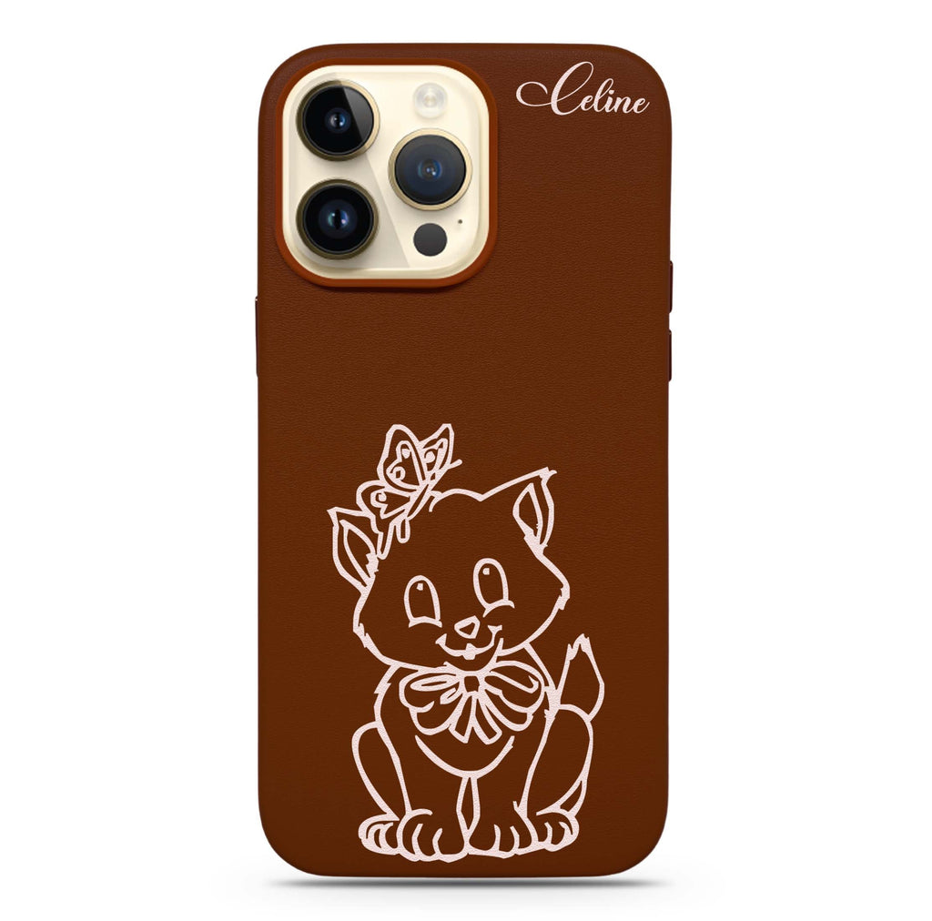 Pink Cute Cat Magsafe 兼容皮革保護殼