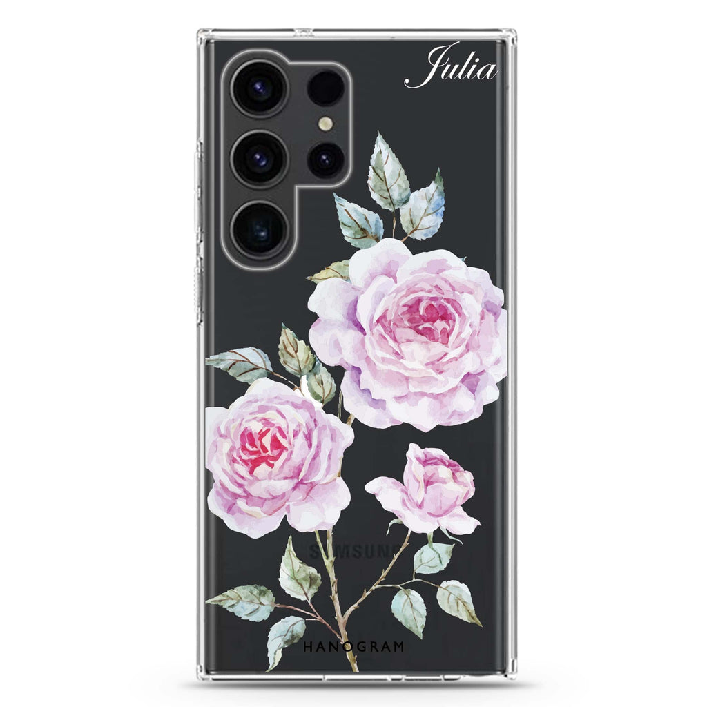 Simple Floral Samsung Galaxy Ultra 可加名字透明保護殼，適用 S26/S25/S24/S23 Ultra，圖1