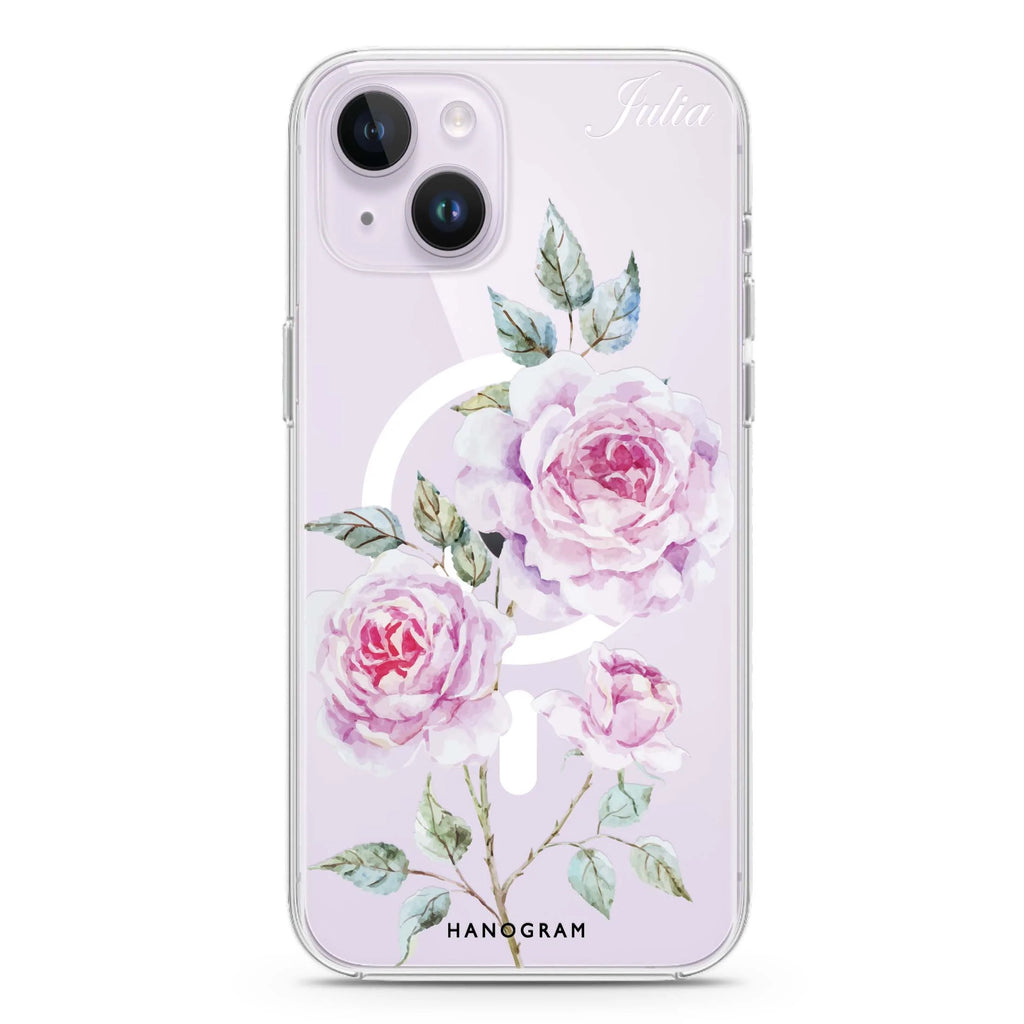 Simple Floral iPhone 14 Plus Magsafe 兼容水晶透明保護殼