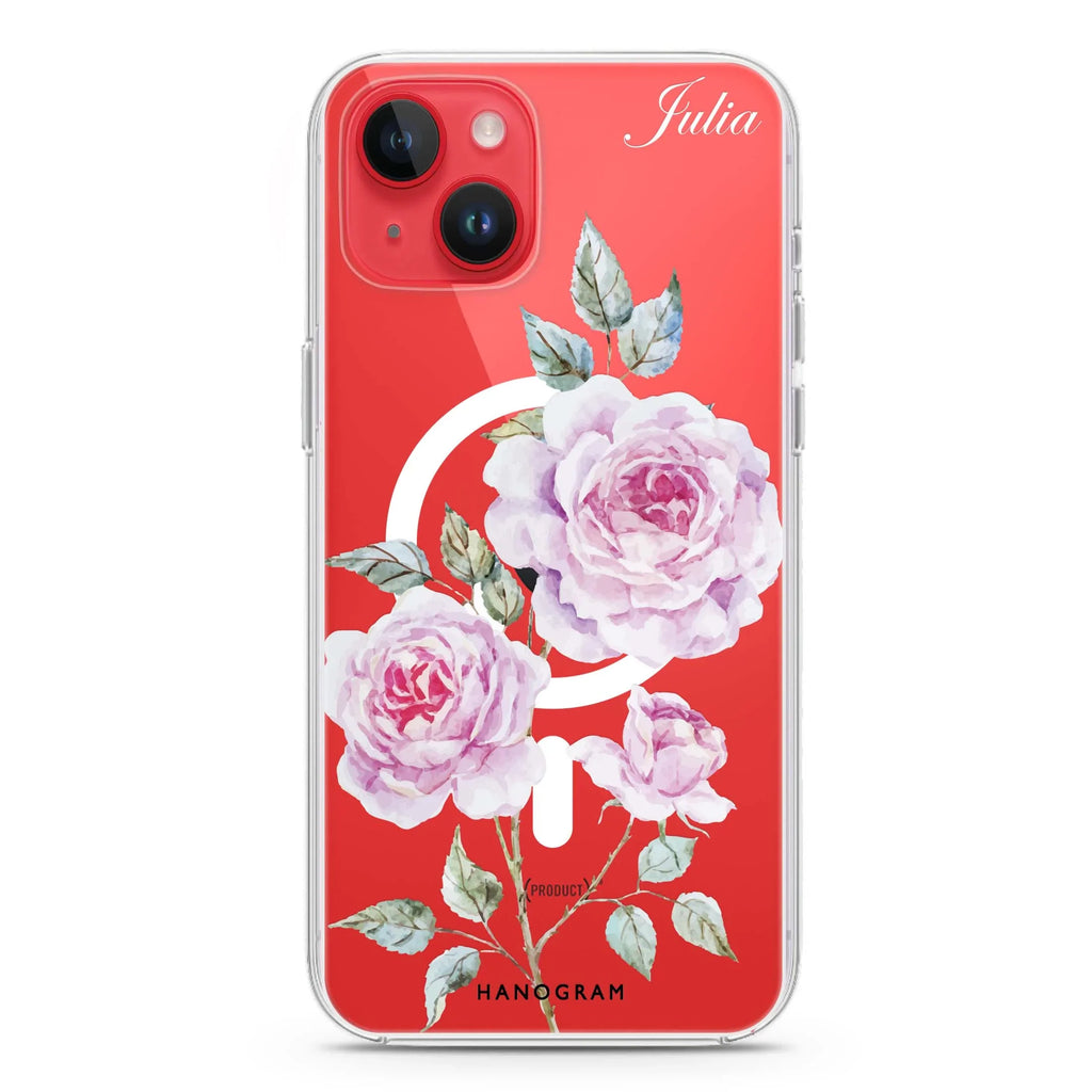 Simple Floral iPhone 14 Magsafe 兼容水晶透明保護殼