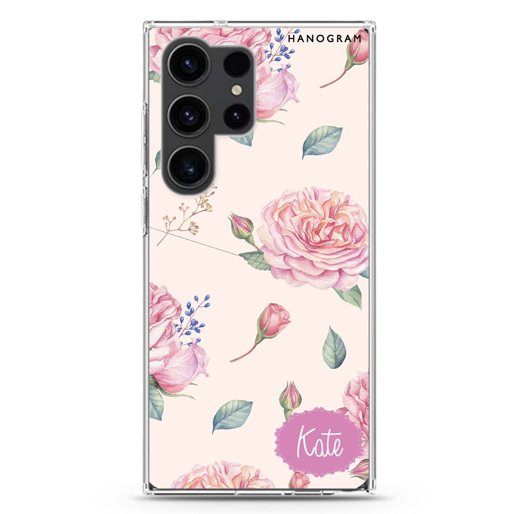 Pinky Flowers Samsung Galaxy Ultra 可加名字透明保護殼，適用 S26/S25/S24/S23 Ultra，圖1
