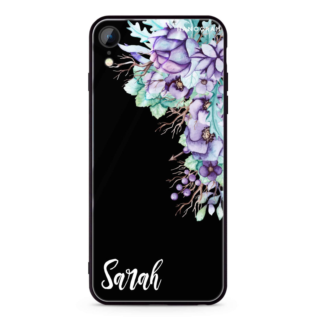 Purple Floral iPhone XR 超薄強化玻璃殻