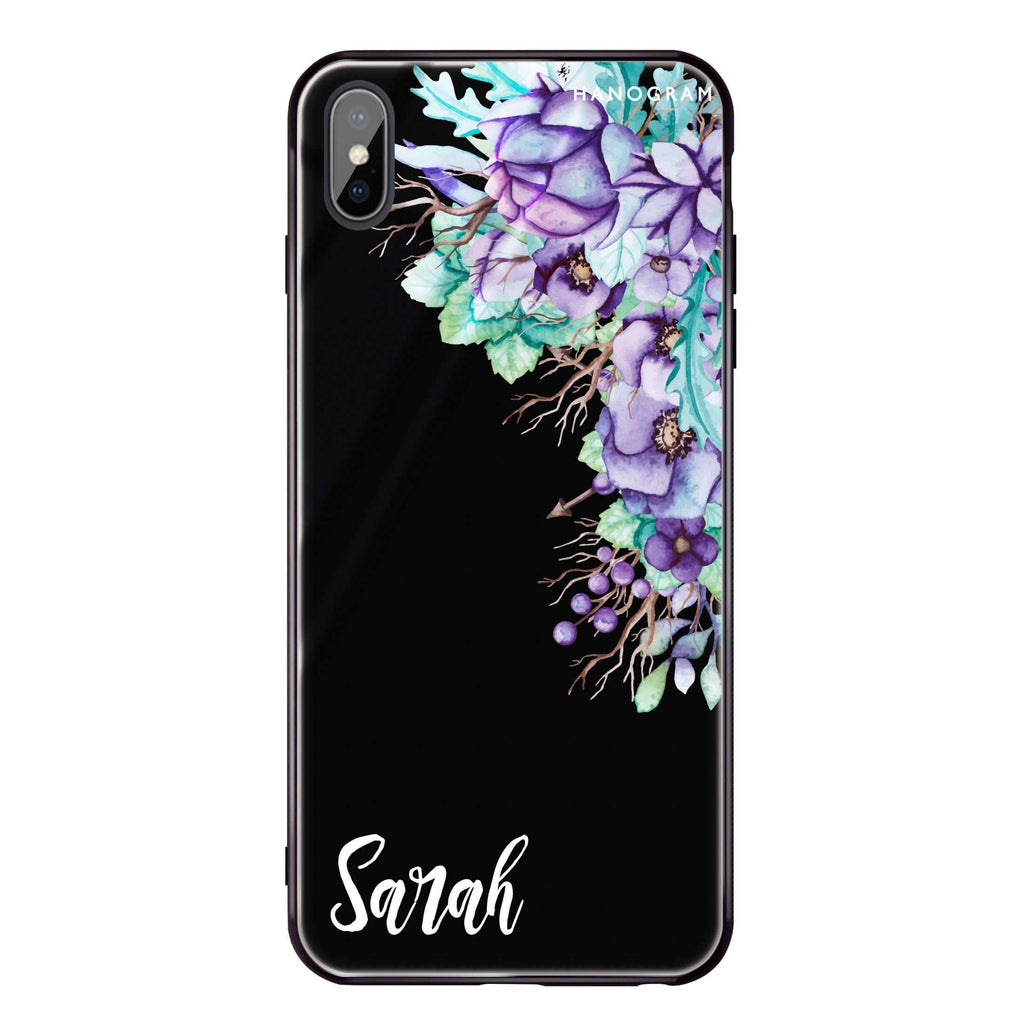 Purple Floral iPhone XS 超薄強化玻璃殻