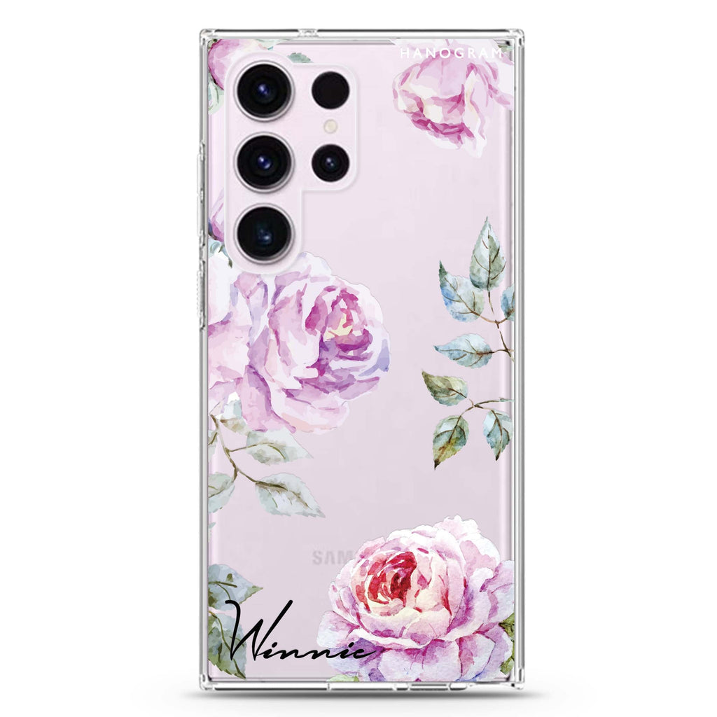 Classic Floral Samsung Galaxy Ultra 可加名字透明保護殼，適用 S26/S25/S24/S23 Ultra，圖1
