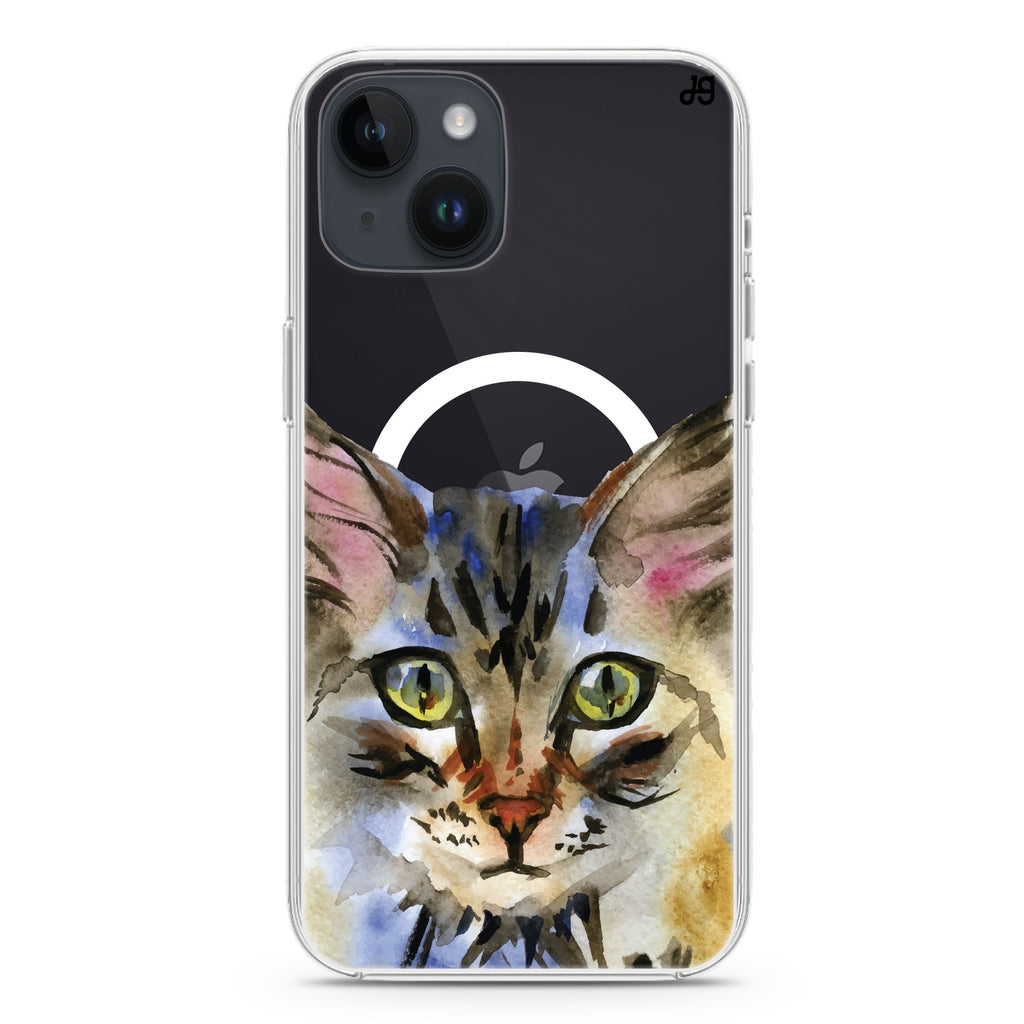 Watercolour Cat iPhone 14 Plus Magsafe 兼容水晶透明保護殼