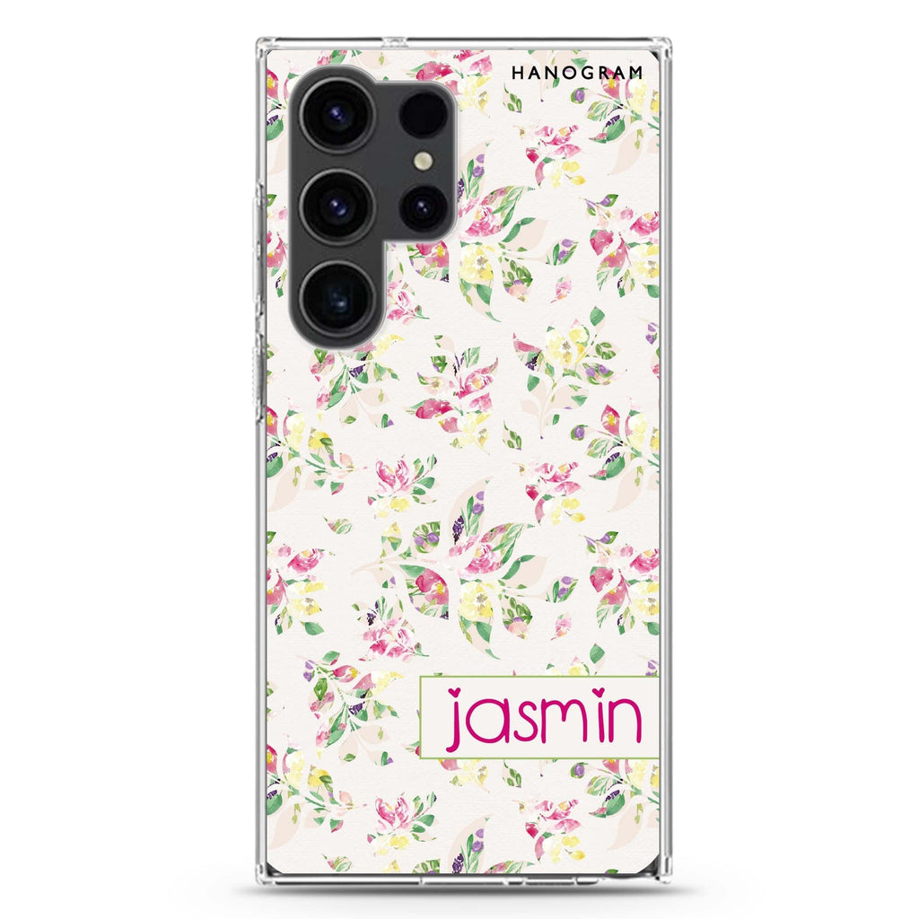 Floral Rain Samsung Galaxy Ultra 可加名字透明保護殼，適用 S26/S25/S24/S23 Ultra，圖1