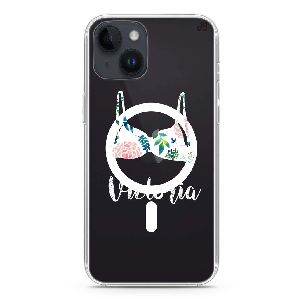 Floral Bra iPhone 14 Plus Magsafe 兼容水晶透明保護殼