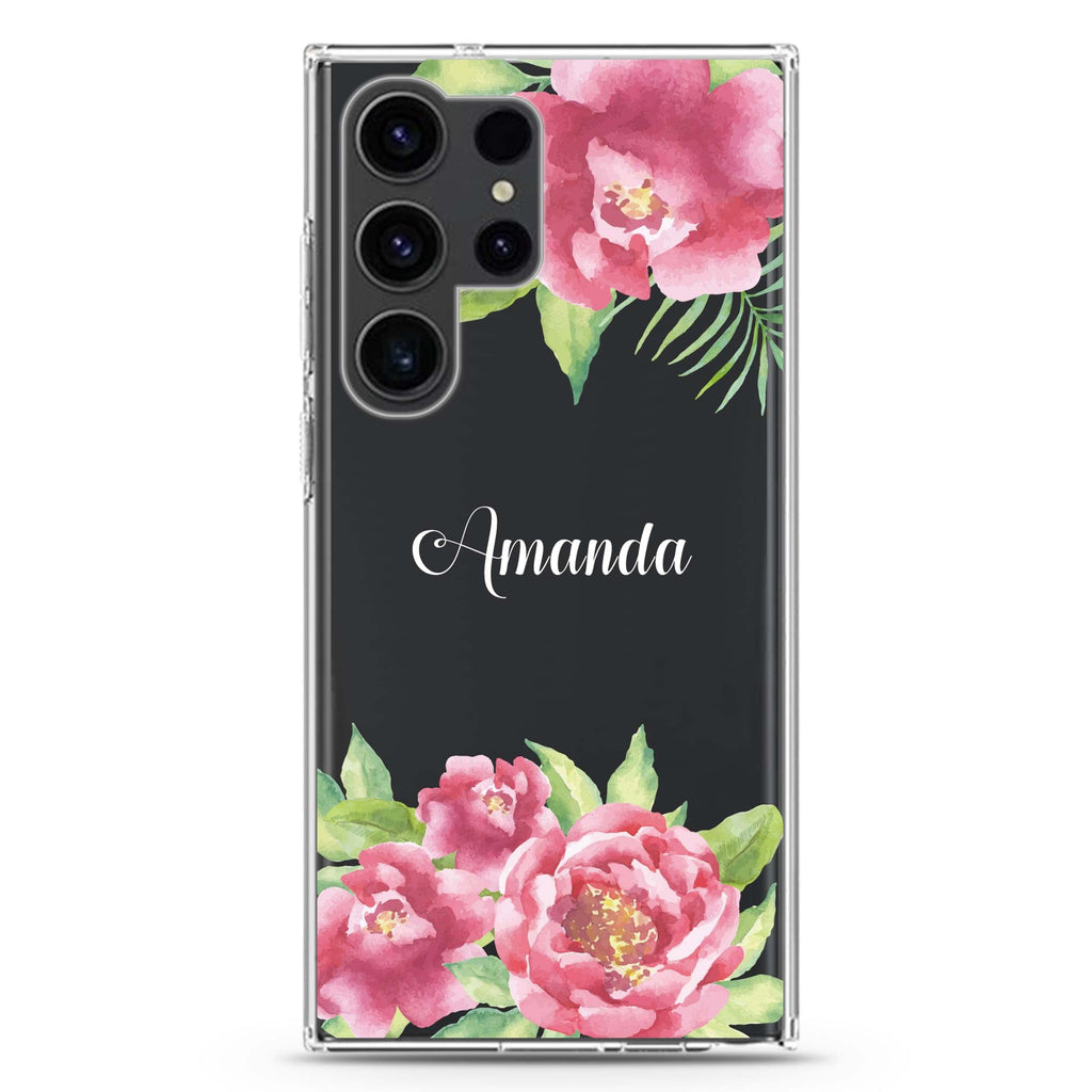 Watercolor Paeonia Samsung Galaxy Ultra 可加名字透明保護殼，適用 S26/S25/S24/S23 Ultra，圖1