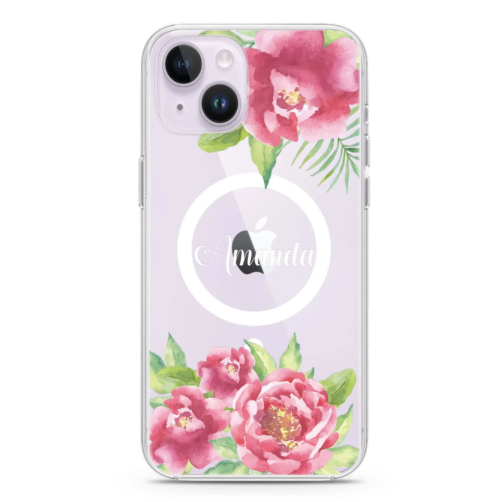 Watercolor Paeonia iPhone 14 Magsafe 兼容水晶透明保護殼