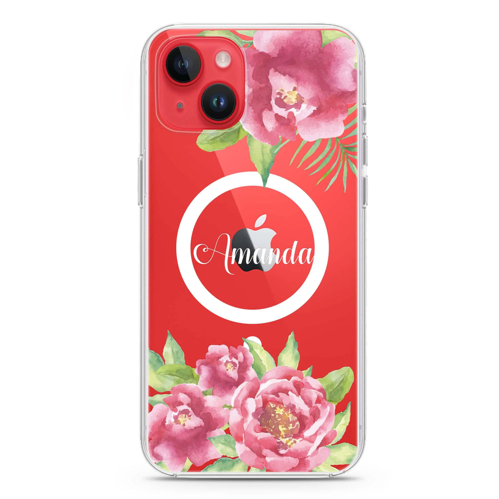 Watercolor Paeonia iPhone 14 Plus Magsafe 兼容水晶透明保護殼