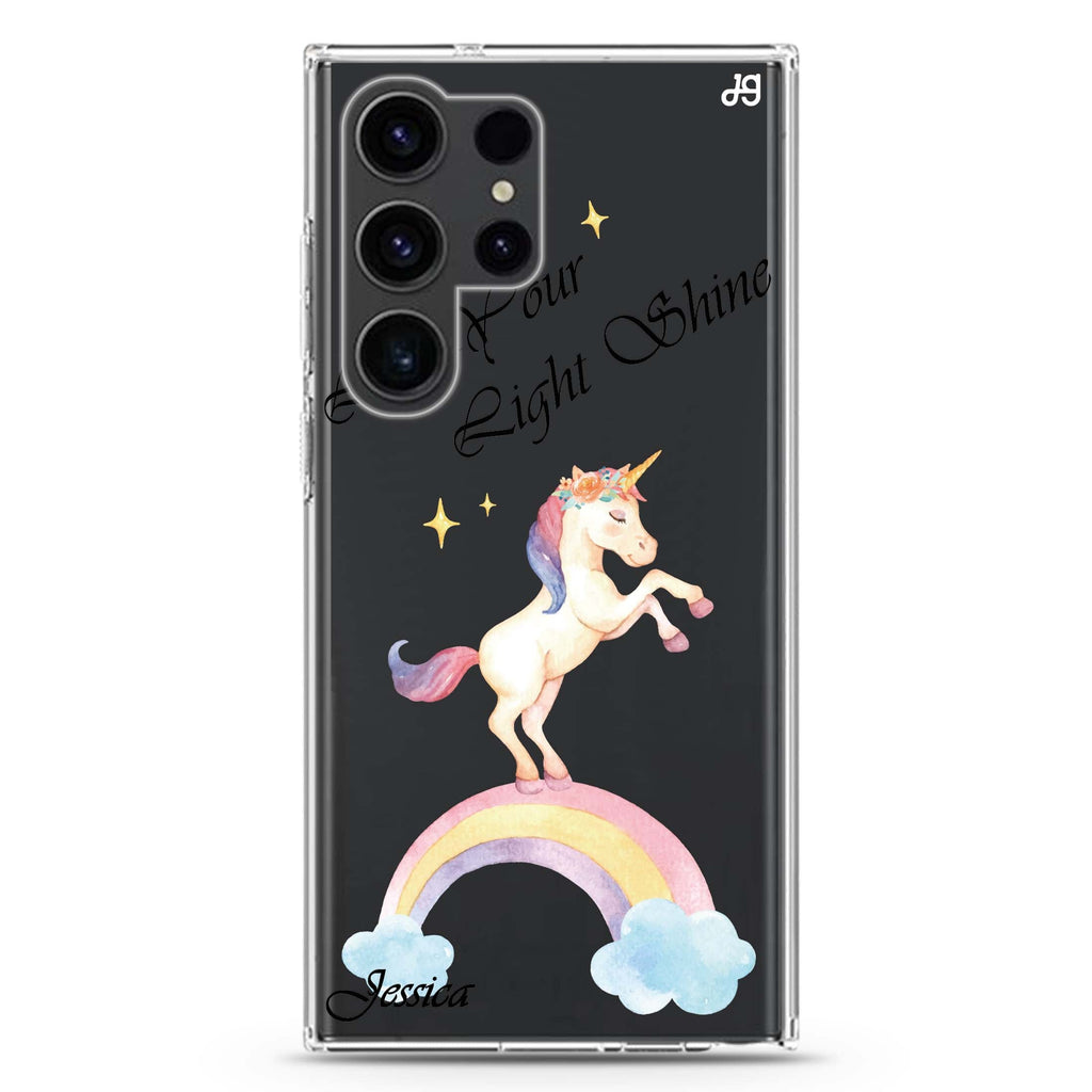Rainbow Unicorn Samsung Galaxy Ultra 可加名字透明保護殼，適用 S26/S25/S24/S23 Ultra，圖1