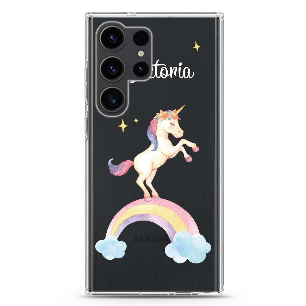 Rainbow Unicorn Unicorn Samsung Galaxy Ultra 可加名字透明保護殼，適用 S26/S25/S24/S23 Ultra，圖1