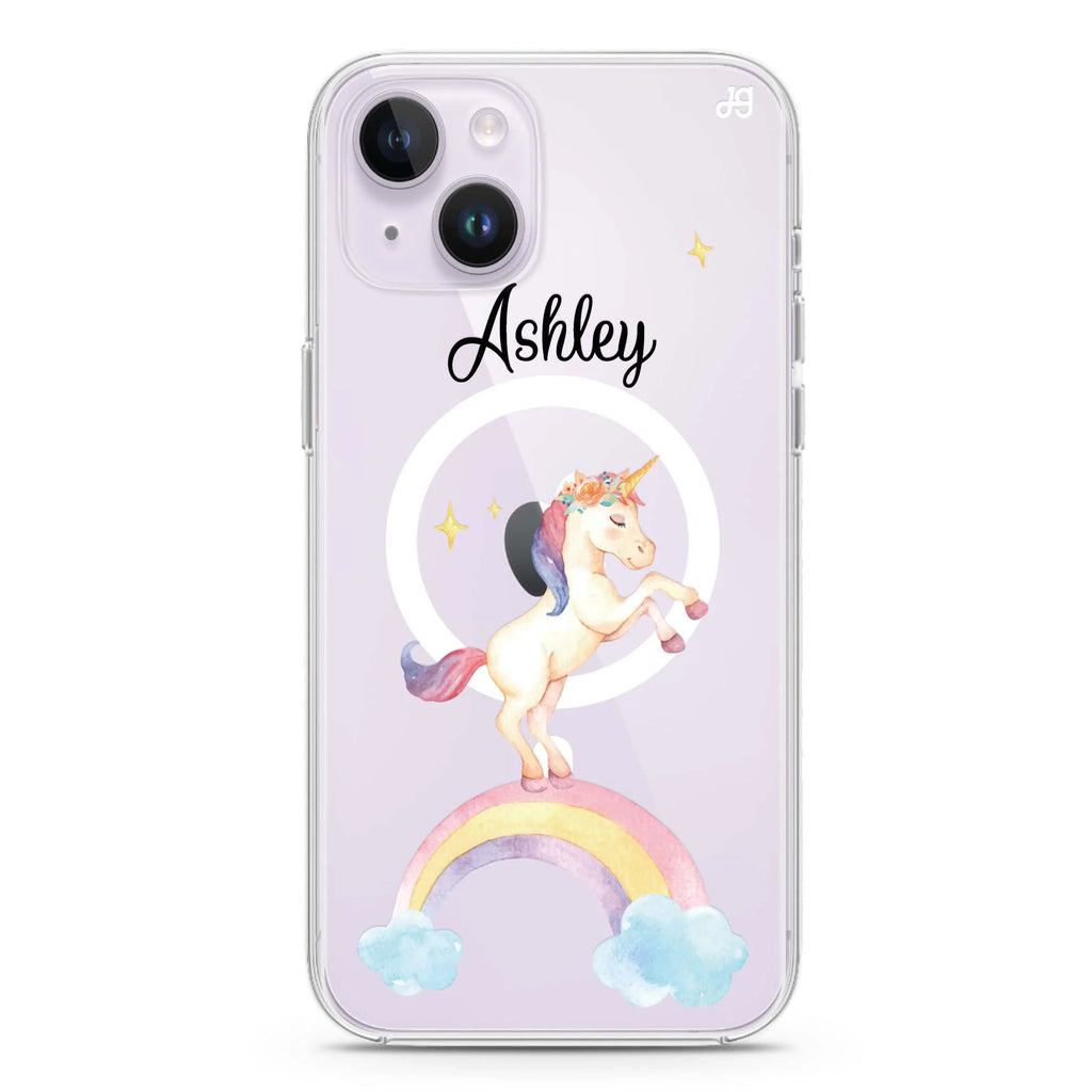 Rainbow Unicorn Unicorn iPhone 14 Plus Magsafe 兼容水晶透明保護殼