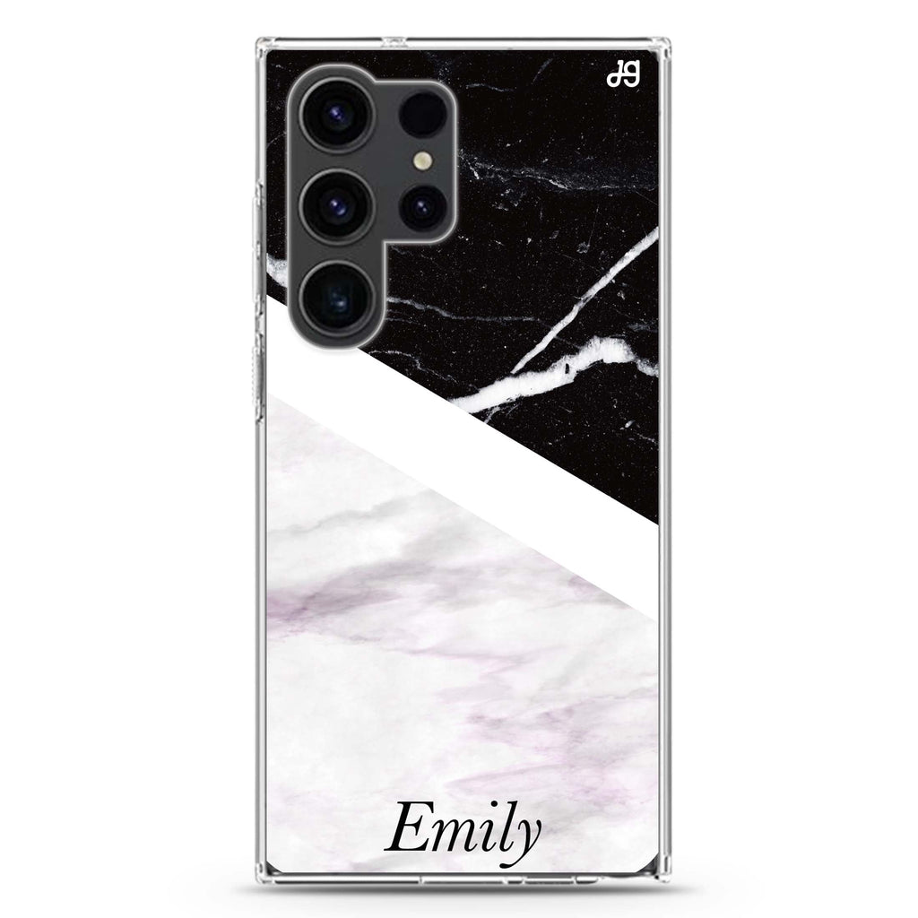 Black & White Marble Samsung Galaxy Ultra 可加名字透明保護殼，適用 S26/S25/S24/S23 Ultra，圖1