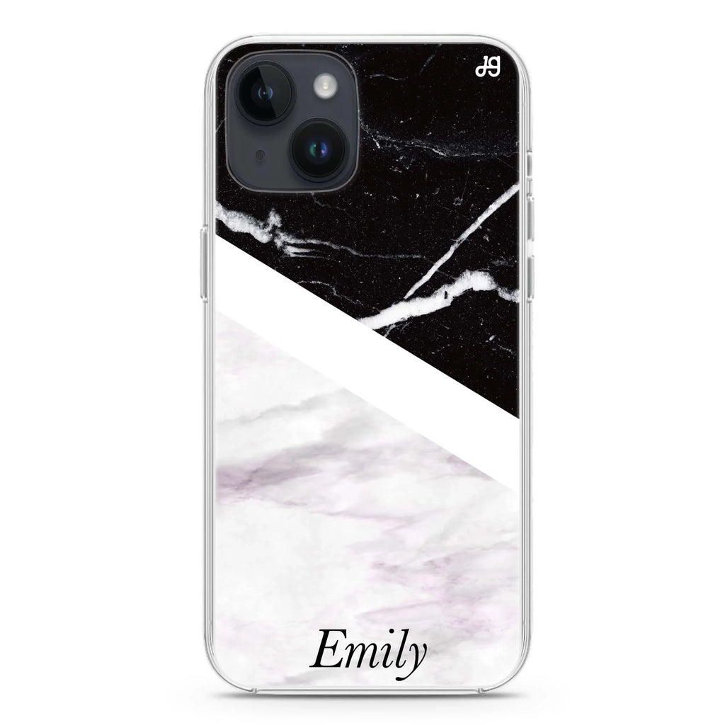 Black & White Marble iPhone 14 Magsafe 兼容水晶透明保護殼