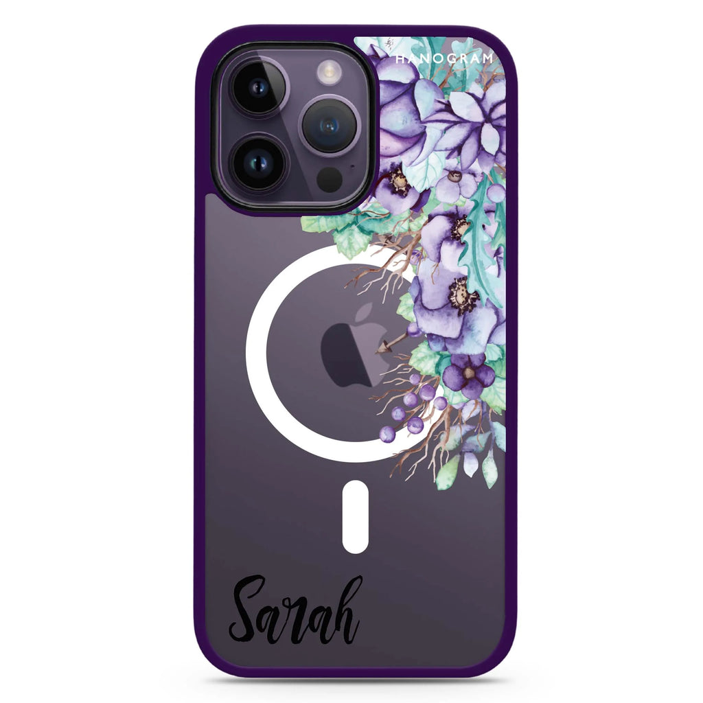 Purple Floral Magsafe 兼容防衝擊保護殼
