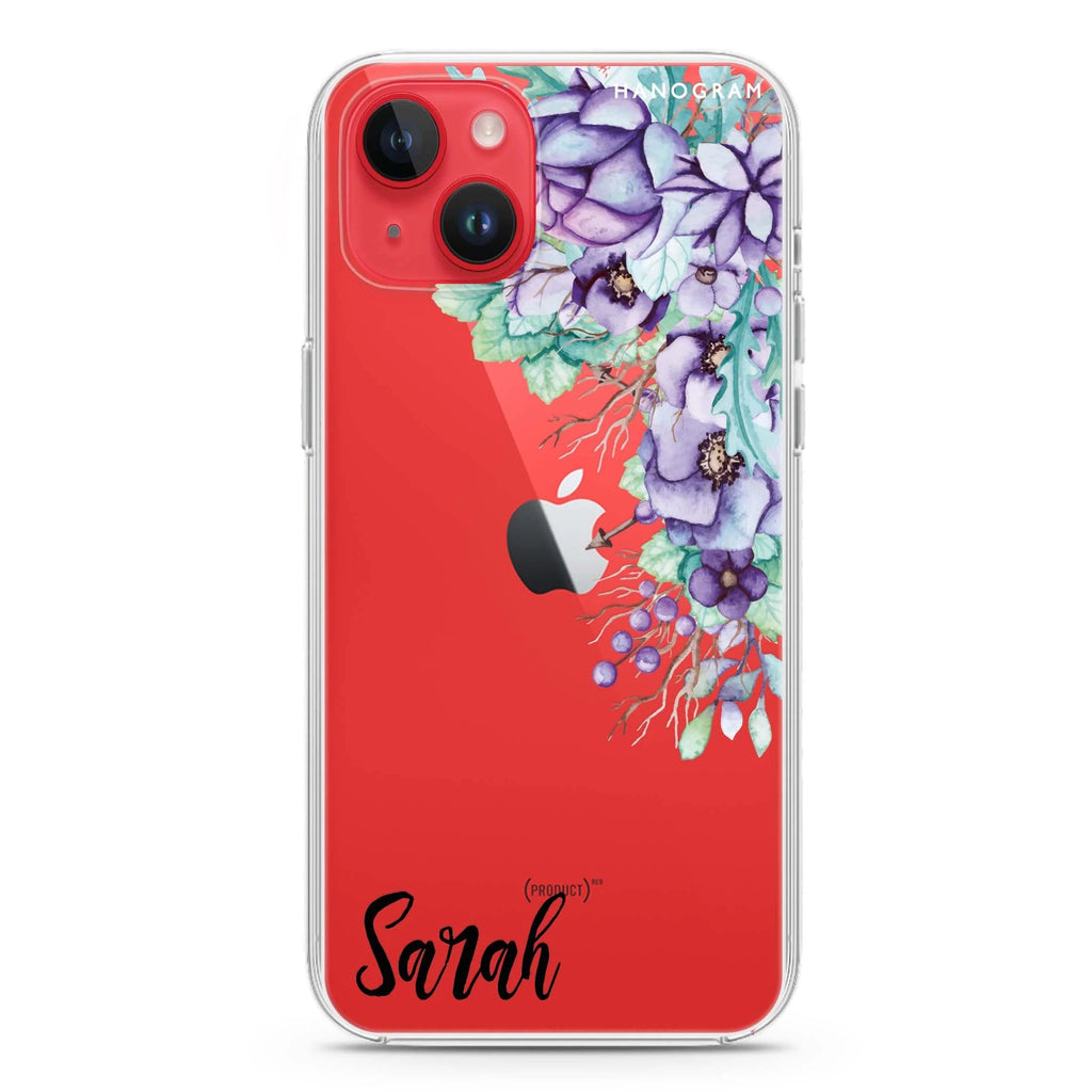 Purple Floral iPhone 14 水晶透明保護殼