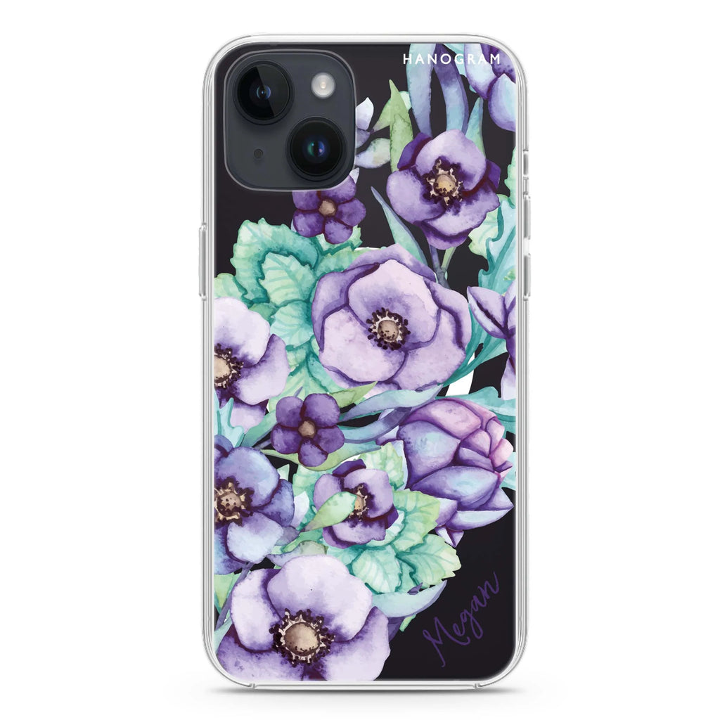 Purple Floral II iPhone 14 Plus Magsafe 兼容水晶透明保護殼