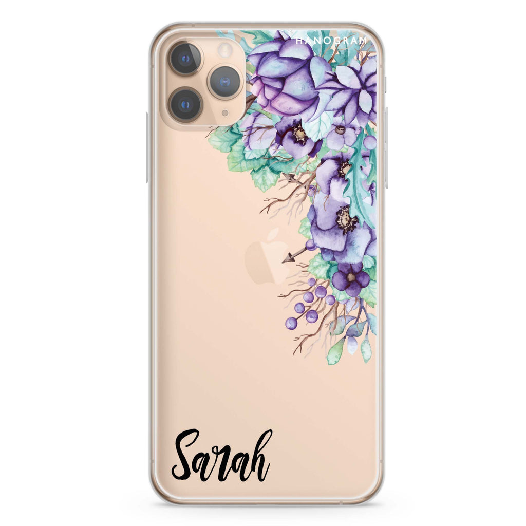Purple Floral iPhone 11 Pro Max 水晶透明保護殼