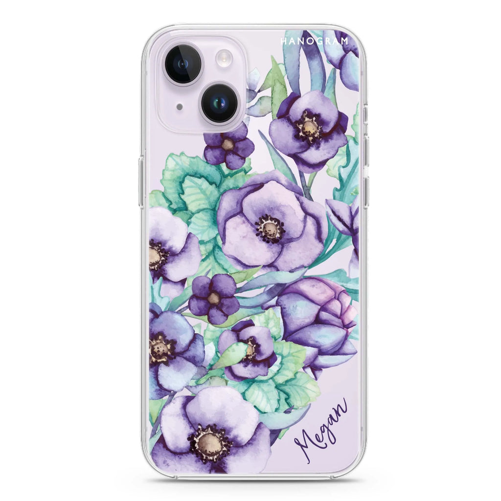 Purple Floral II iPhone 14 水晶透明保護殼