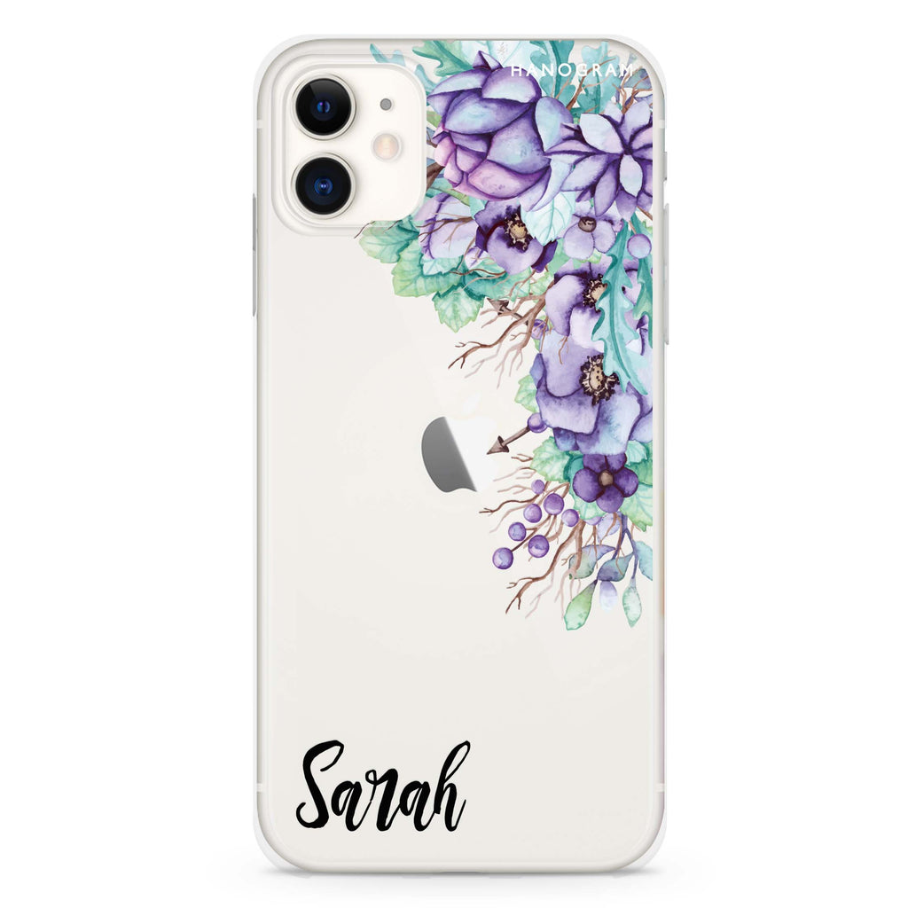 Purple Floral iPhone 11 水晶透明保護殼