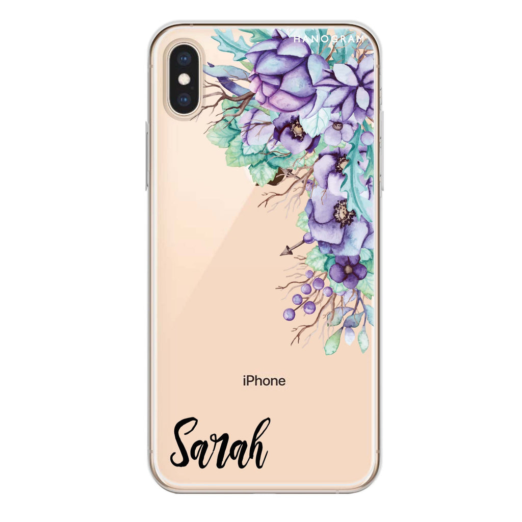 Purple Floral iPhone XS 水晶透明保護殼
