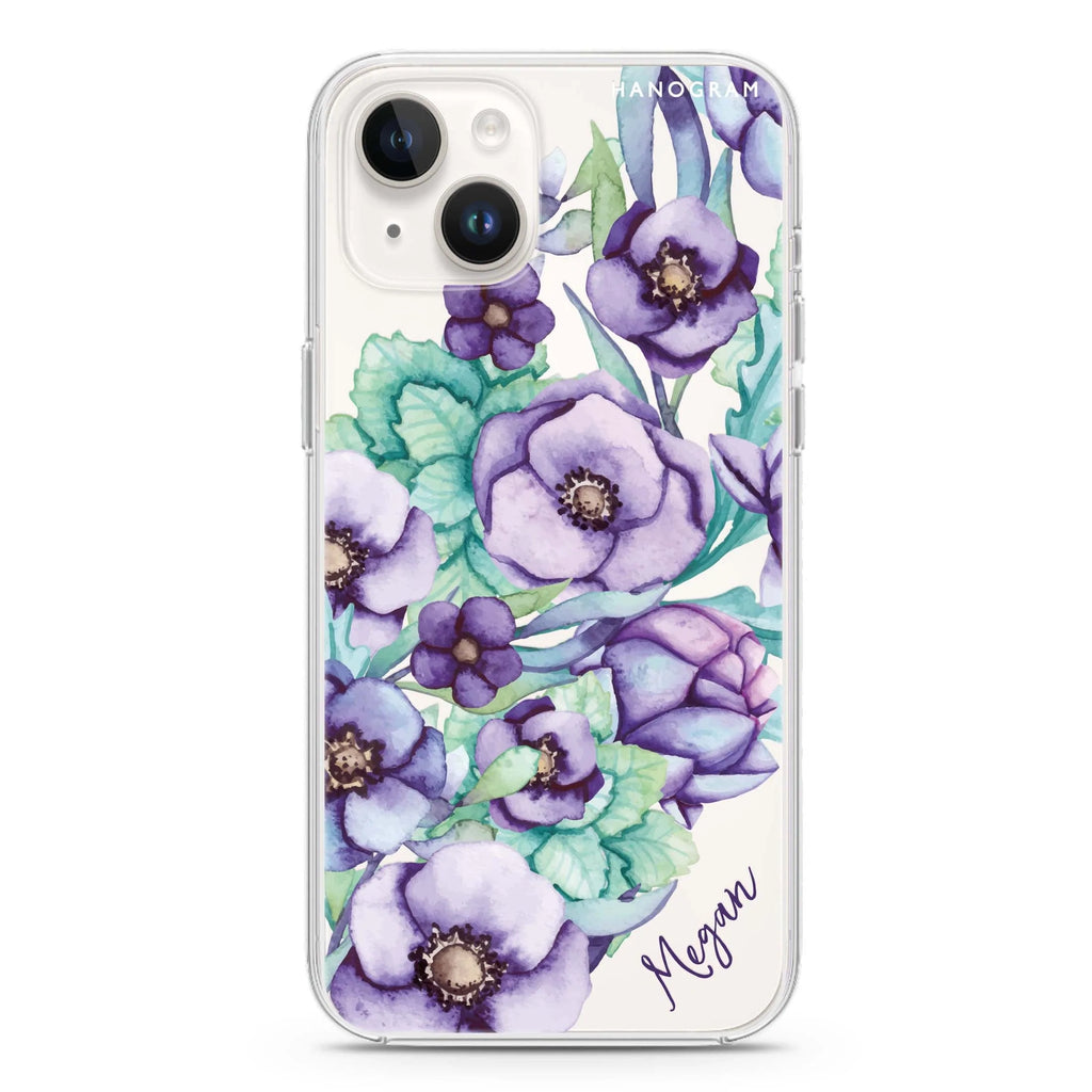 Purple Floral II iPhone 14 plus 水晶透明保護殼