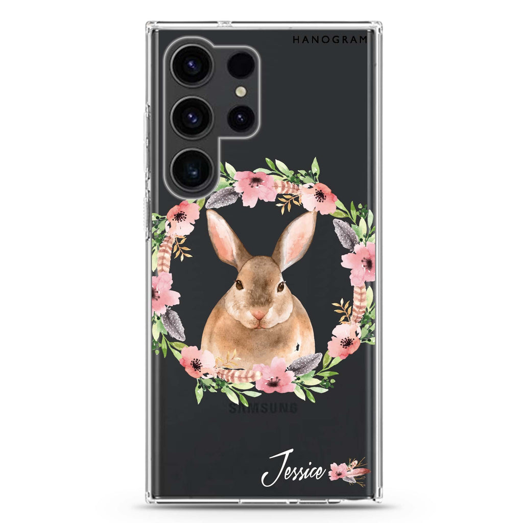Floral Rabbit Samsung Galaxy Ultra 可加名字透明保護殼，適用 S26/S25/S24/S23 Ultra，圖1